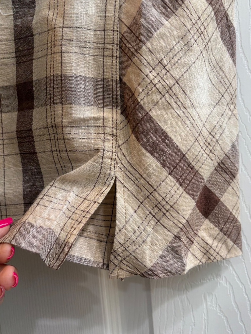 New Promesa Plaid Brown Elastic Waist Skirt 100% Cotton Size Medium Lightweight - Picture 4 of 4